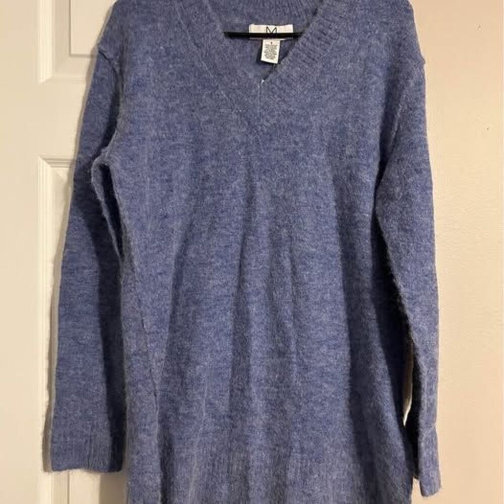 NWT Magaschoni Blue Alpaca Wool Blend V-Neck Sweater Small
